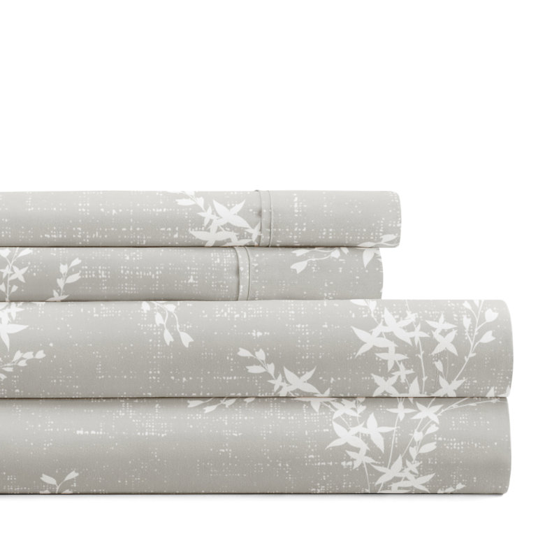Twin Light Grey Floral Microfiber Sheet Set