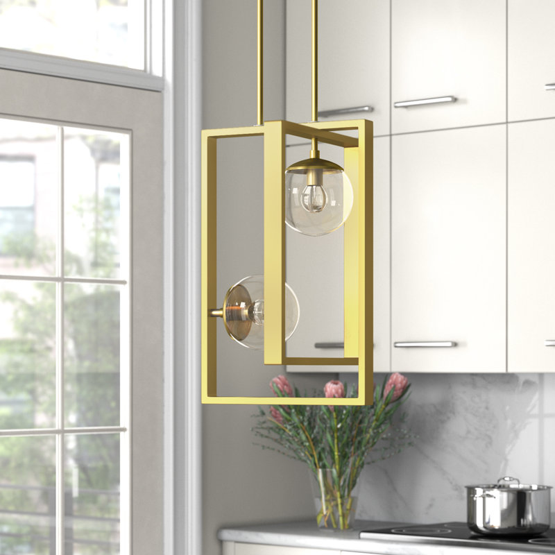 Luminaire suspendu rectangulaire unique à 2 lumières Detres, Doré