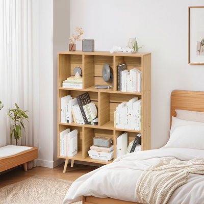 31.5" Bookcase Sideboard Storage Shelf 3-Shelf 8-Module with 4 Solid Wood Legs