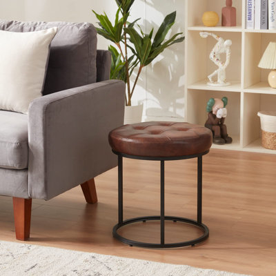 Tufted Faux Leather Round Bailys Vanity Stool with Chrome Metal Base by Zipcode Design