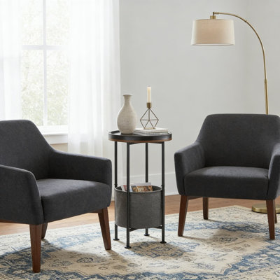 2-Tier Round Side Table With Storage Basket, Modern End Table And Nightstand For Living Room, Bedroom, And Small Spaces