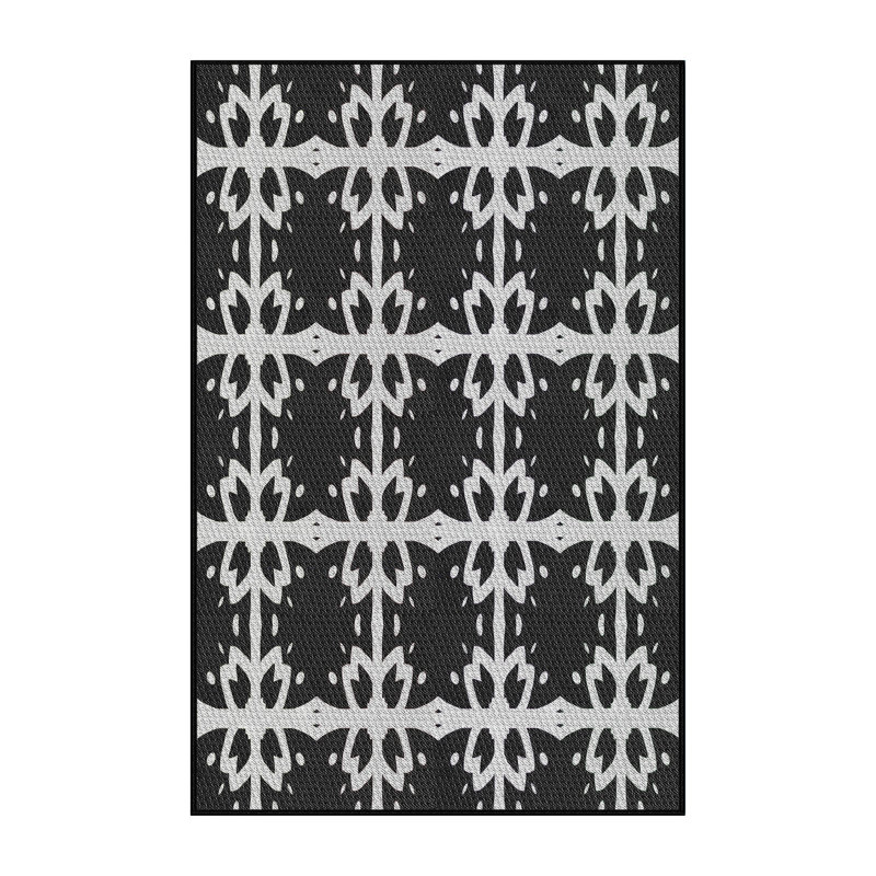 Tapis noir/blanc cassé à motifs, Rectangle 2 pi x 5 pi