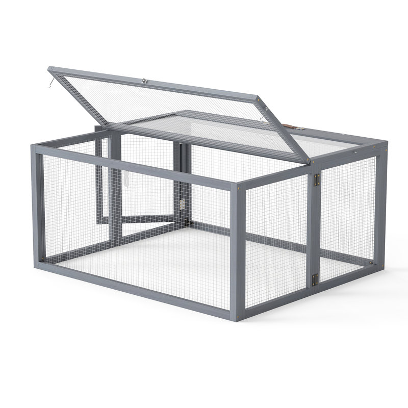 Gris pliant avec portes verrouillables et piquets de sol - Matériaux de haute qualité, espace de vie spacieux pour les lapins, protection contre les prédateurs, emplacement intérieur / extérieur stable, déplié L 43,3 po x l 37 po H 21,3 po, plié
