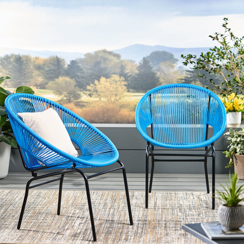 Fauteuil d'extérieur élégant avec cadre en fer de teinte bleue