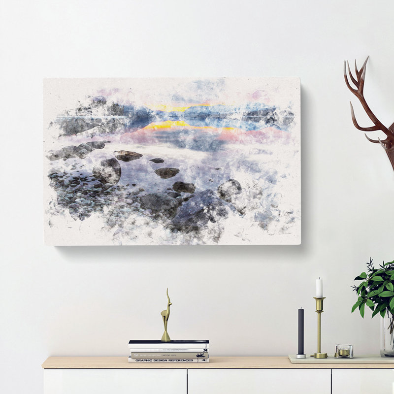 The Apgar Mountains In Montana Watercolour - Wrapped Canvas Print, 40cm H x 60cm W x 3cm D