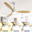 Ventilateur de plafond à DEL intégré de 52 pouces avec lumière et pales en bois massif télécommandées pour le salon