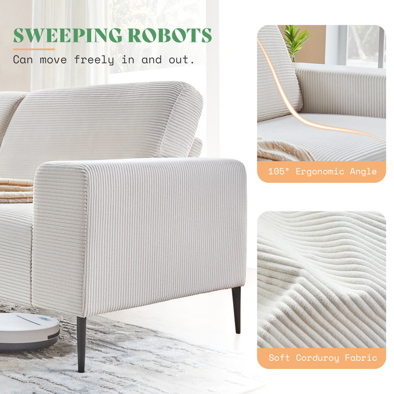 Brynnly 89" White Corduroy Sofa and Chair Set with Deep Seats