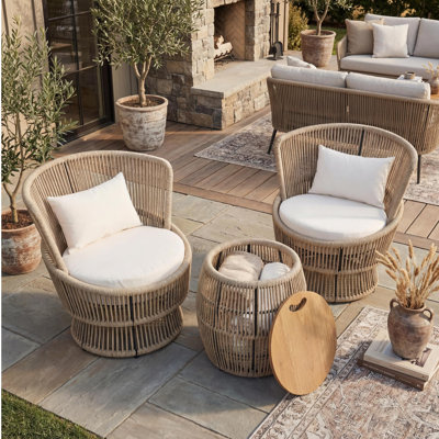 3-Piece Patio Set Outdoor Bistro Set, Rope Conversation Set With Coffee Table