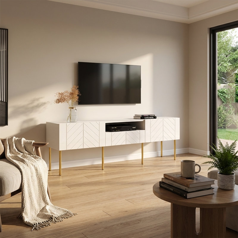 Kenshin 70.9" Modern TV Stand with High Gloss Finish, White