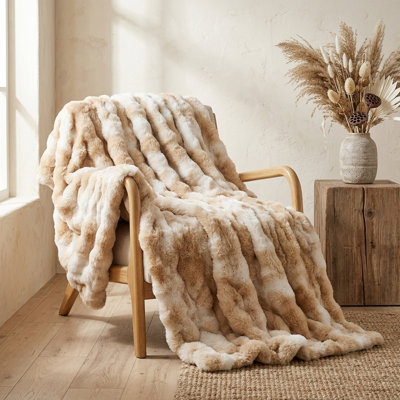 Double Layer Faux Rabbit Fur Throw Blanket, Soft Plush Tie Dye Blanket for Couch Sofa Bed,Reversible Soft Throw with Cozy Warmth，Machine Washable