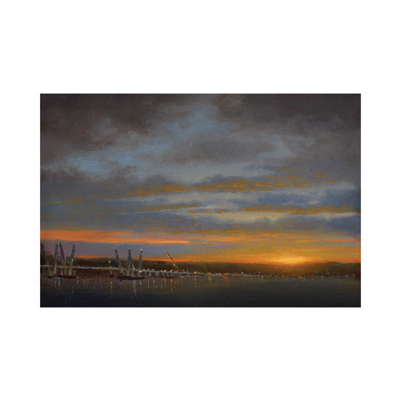 Sunset Over New Bridge Construction - Tarrytown, August 2016 by Ken Salaz - Wrapped Canvas Painting, 20.32 cm H x 30.48 cm W