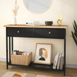 Solid Wood Console Table With 2 Fabric Drawers, Entryway Table With 2 Storage Shelves, Sofa Table For Entryway, Hallway, Living Room, Kitchen Or Behind Couch In Foyer, Black