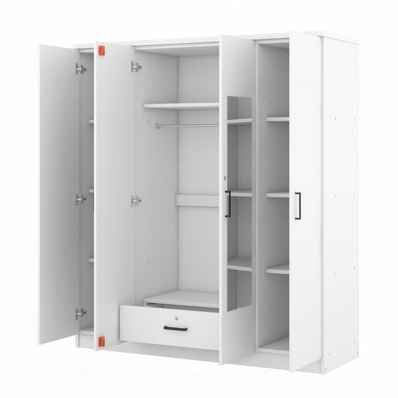 Armoire à miroir 4 portes avec tablettes, Blanc