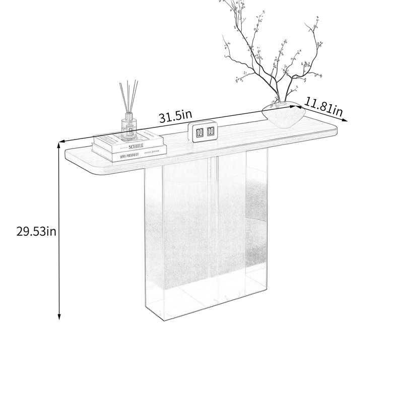 Console en acrylique noyer pour entrée, H 29,53 po x l 31,5 po x P 11,81 po