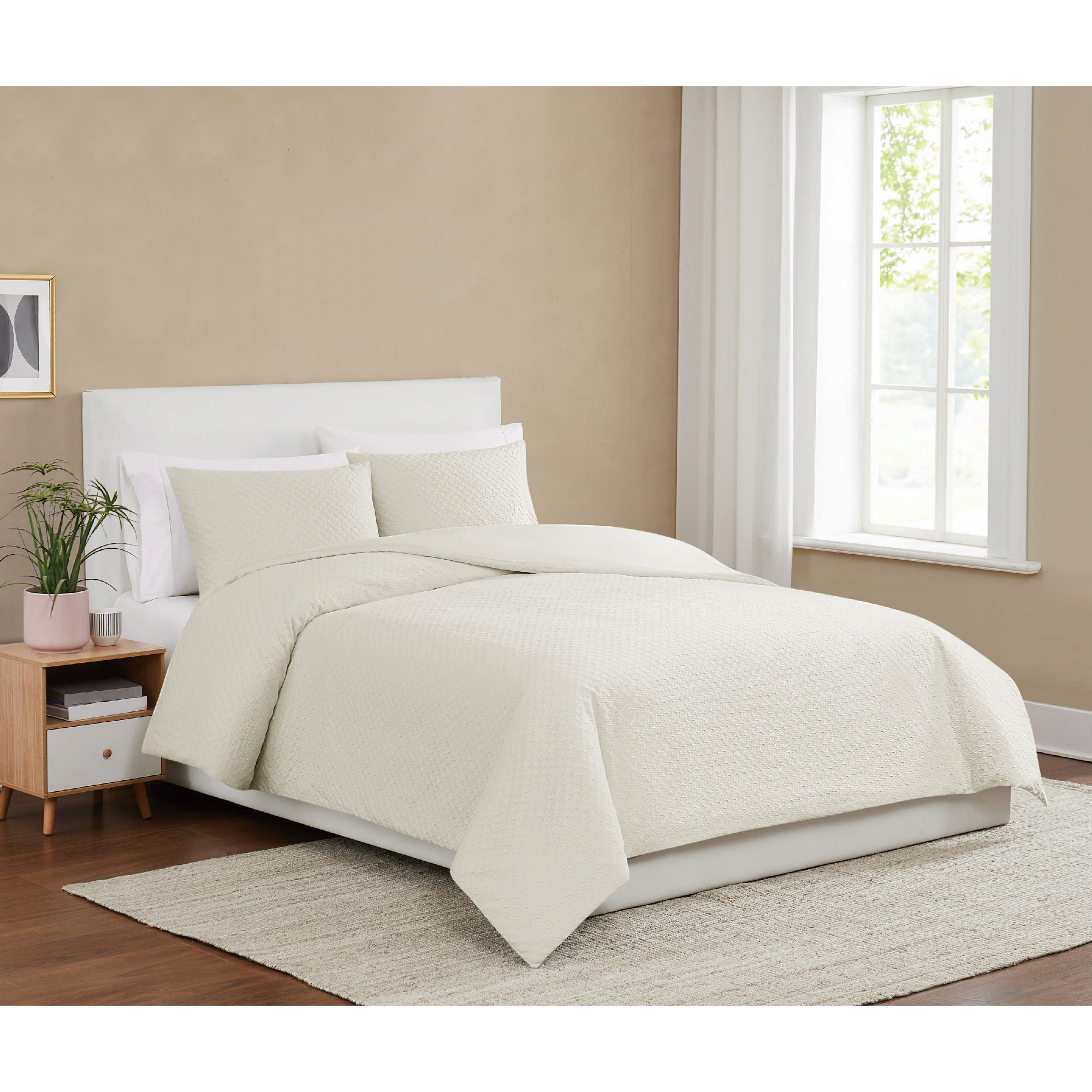  Woven Texture Cream, Twin XL Comforter + 1 Standard Pillow Sham, Cream