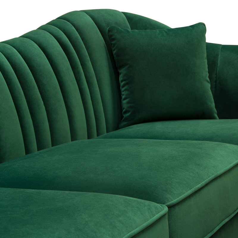 Ava 93'' Emerald Green Velvet Tufted Sofa with Gold Legs