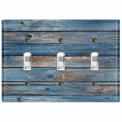 Plaque murale standard bleue à 3 interrupteurs à bascule en bois bleu