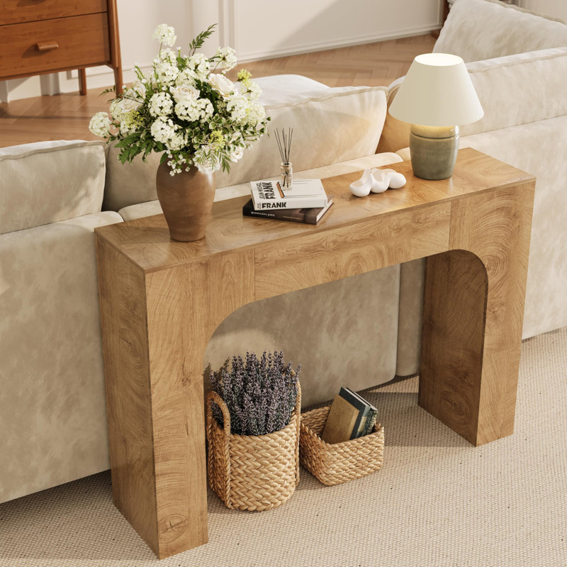 Console 47 po Farmhouse, table d'entrée étroite en bois derrière le canapé, Chêne foncé