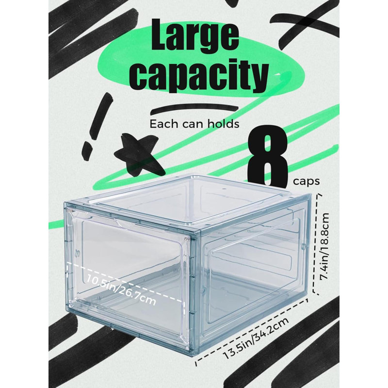 Boîte de rangement pour 6 casiers, boîte de rangement pour casquettes de baseball empilables avec porte magnétique pour chapeaux