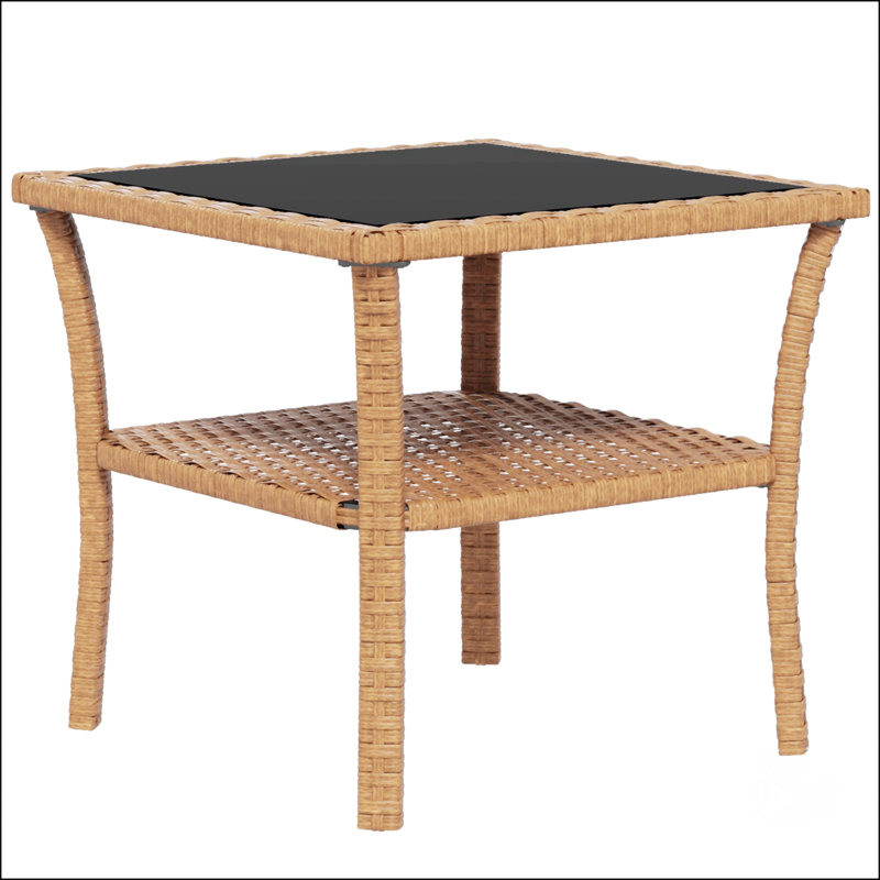 Outsunny Rattan Square Outdoor Coffee Table With Storage Shelf And Tempered Glass Top, Aluminum Frame, Sand