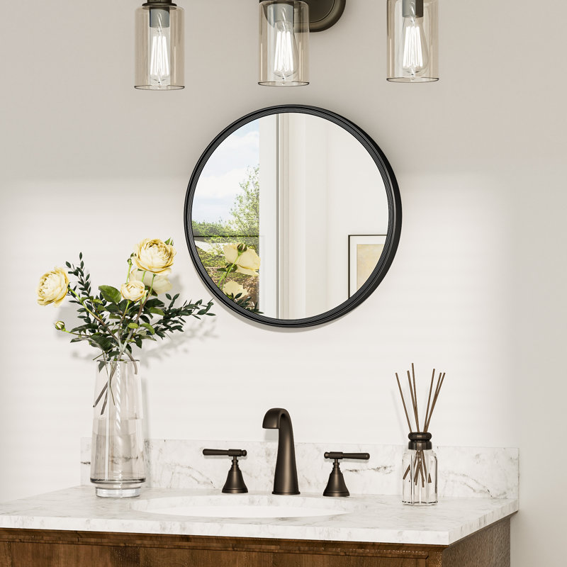 Evangelista Aluminum Alloy Framed Tempered Glass Round Wall Mirror, 24" x 24", Brushed Gold