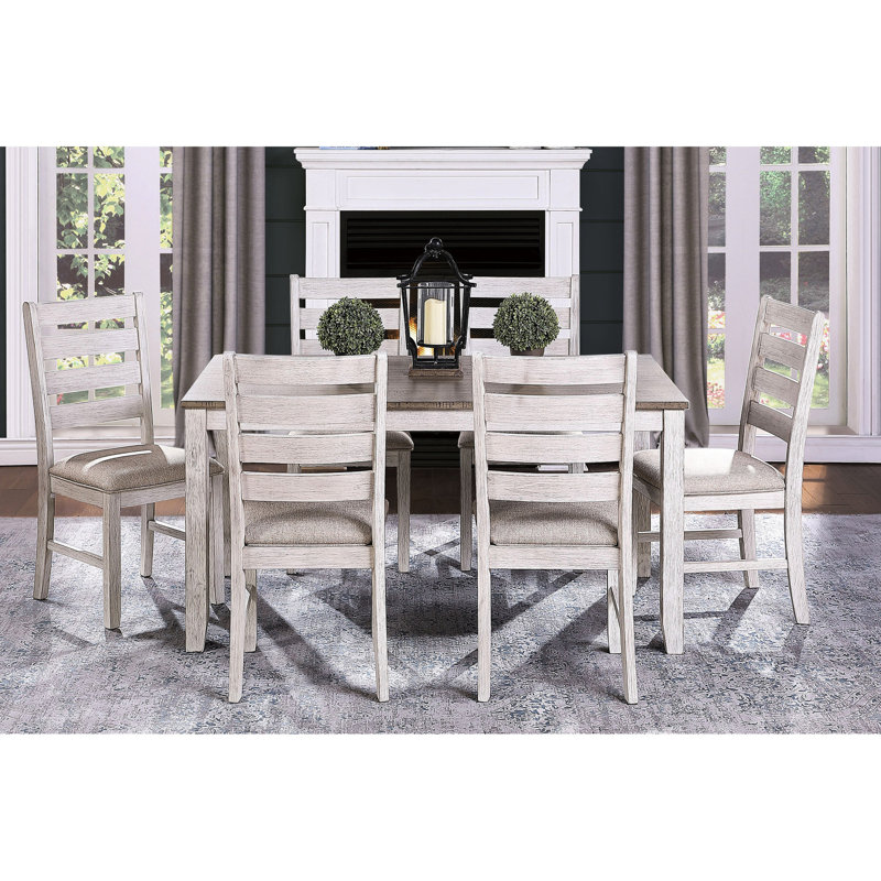 2 chaises de salle à manger 2 pièces blanc grisâtre avec revêtement en tissu, structure en bois