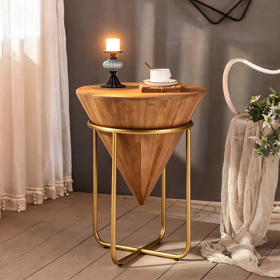 Table d'appoint conique minimaliste en bois et or pour petits espaces
