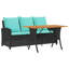  Canapé de patio 3 places avec coussins et table en rotin de polyester noir