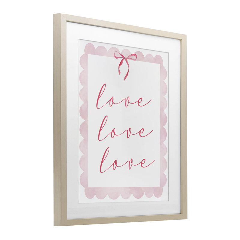 «Cursive Love and Pink Bow», reproduction imprimée sous verre, conception de Lucille Price, H 21 po x l 17 po