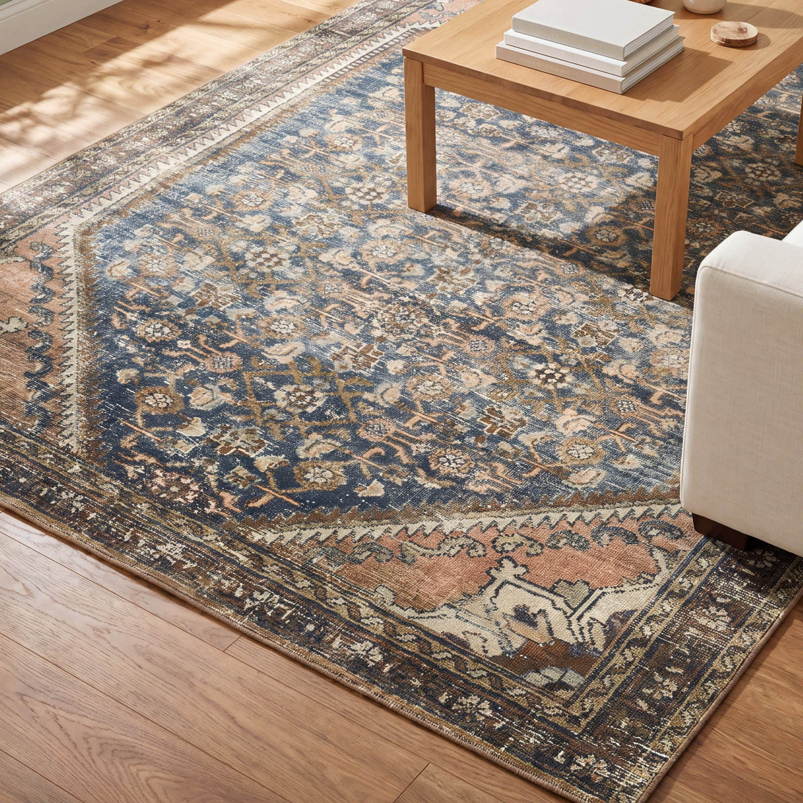Magnolia Home By Joanna Gaines X Loloi Banks Machine Washable Denim / Clay Area Rug, Rectangle 7'6" x 9'6"