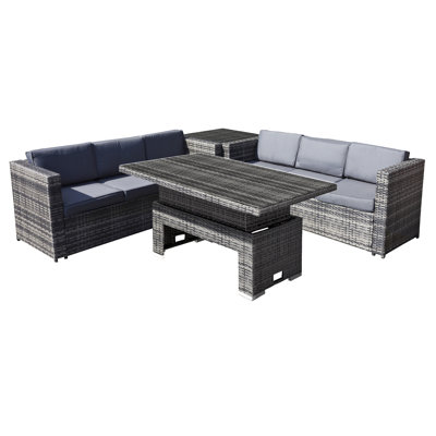 Oseasons® Syeed Rattan 6 Seat Rising Table Corner Set in Walnut Grey