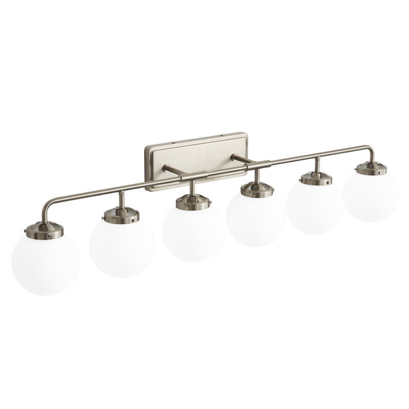 Brackenley 6 - Light Dimmable Vanity Light With Hand Blown Glass Globe Shade, Nickel, White