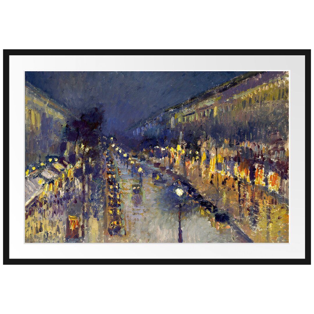 Gerahmter Kunstdruck The Boulevard Montmartre at Night von Camille Pissarro