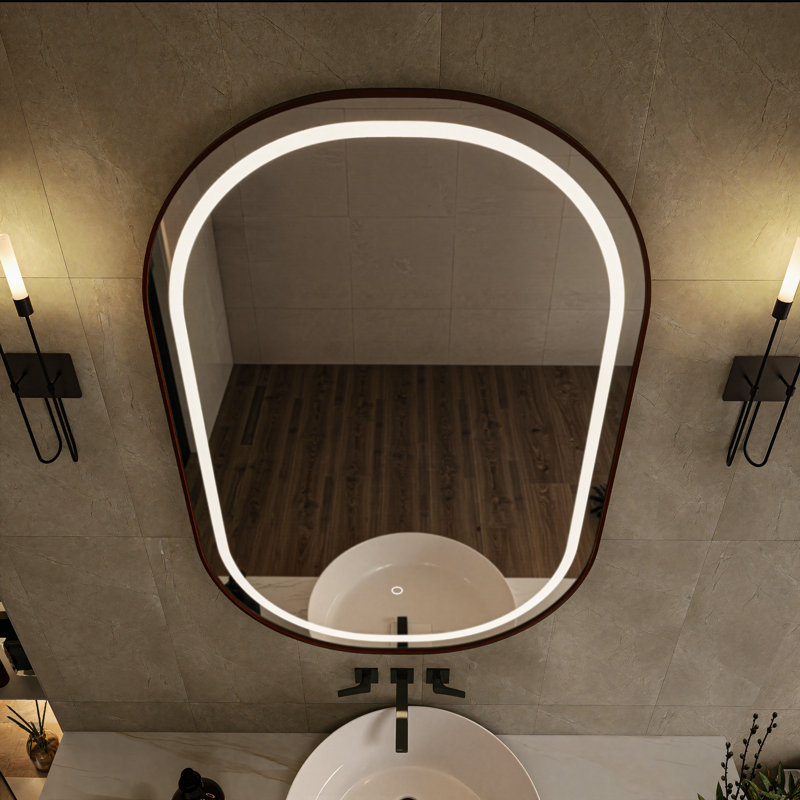 Miroir de salle de bain rond , Or rose, 35,4 po x 23,6 po, Verticale