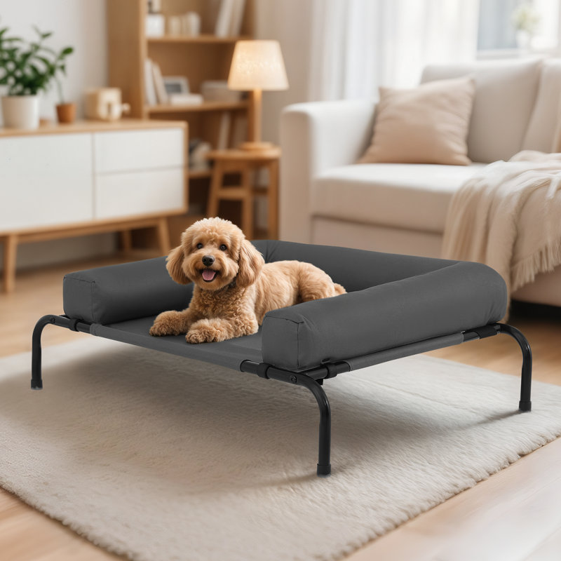 Portable Elevated Pet Bed Dog Cot Bed With Removable Bolster, Extra Small (35.5" W x 25.5" D x 7.5" H), Dark Green