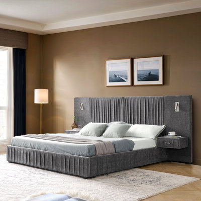 Queen Size Upholstered Bed Frame With Chenille Fabric