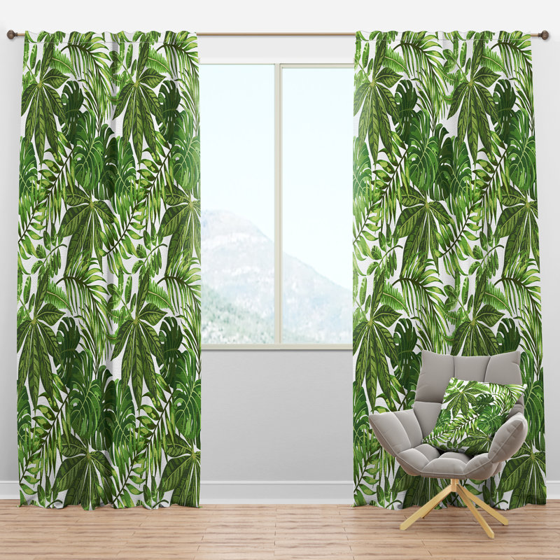 Panneau de rideau simple semi-diaphane avec passe-tringle Exotic with Tropical Leaves, l 52 po x L 90 po