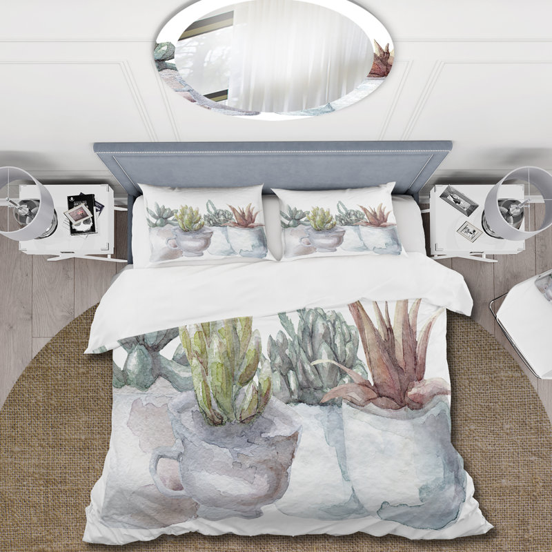 Cactus and Succulent House Plants IV - Ensemble de housse de couette Farmhouse - Microfibre de polyester