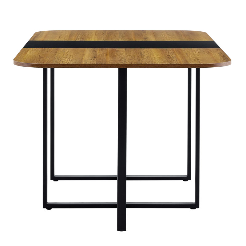 Table moderne à double texture - panneau de fibres à densité moyenne avec marbre et papier laqué à motif de bois, structure en métal robuste, table polyvalente 4 à 6 places