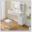 Meuble-lavabo moderne avec lumières DEL et miroir, ensemble de coiffeuse 4 tiroirs avec tabouret, luminosité à intensité variable de 3 couleurs, peu encombrant pour la chambre à coucher-36759670