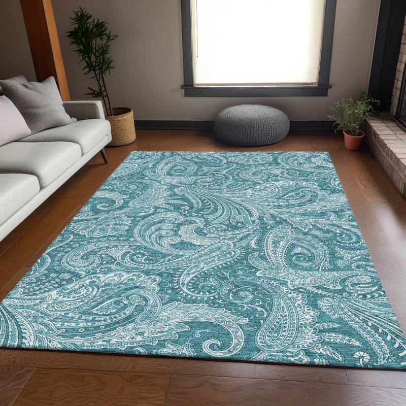 Premium Machine Washable Arnette Turquoise Rug, Rectangle 10' x 14'