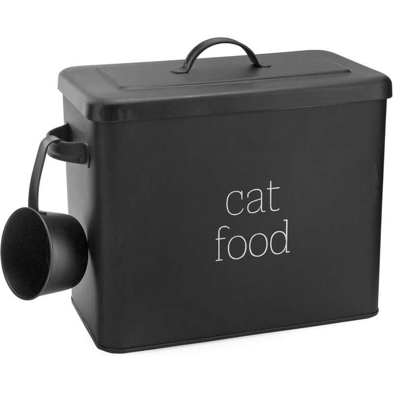 Farmhouse Cat Food Container; Enamel Look Rustic Cat Food Bin With Scoop