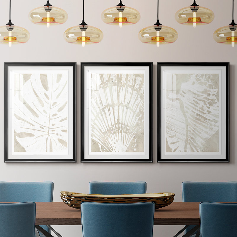 Lin silhouette tropicale I - reproduction sur mesure encadrée de qualité supérieure - 3 pièces, H 21 po x l 30 po, Noir