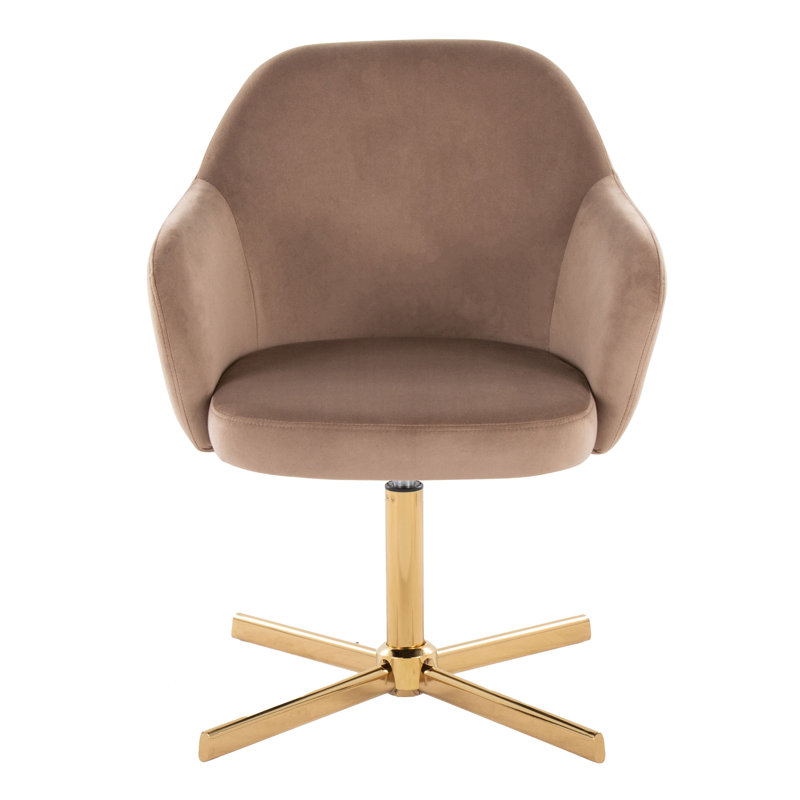 Braylee Swivel Accent Chair, Brown Velvet, Gold