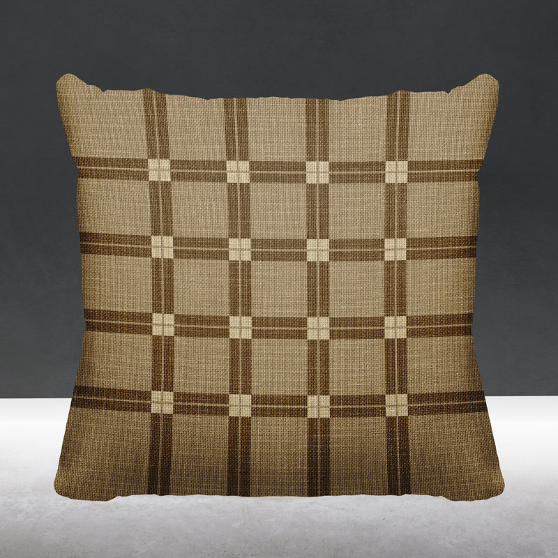 Plaid Outdoor Reversible Throw Pillow, Beige, 19" W x 19" H