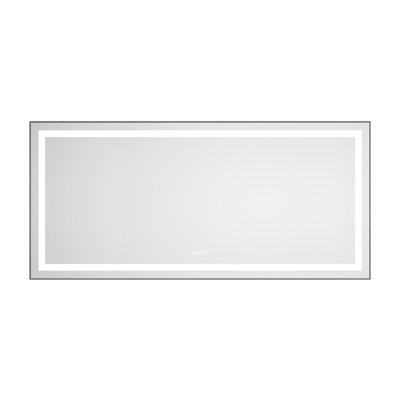 60 X 28 Inch Wall Mounted Led Vanity Mirror With Front And Backlight, Aluminum Frame, - Fog, 3 Color Temperatures, Stepless Dimming, High Definition Surface, Memory, Ash Aluminium Brightness