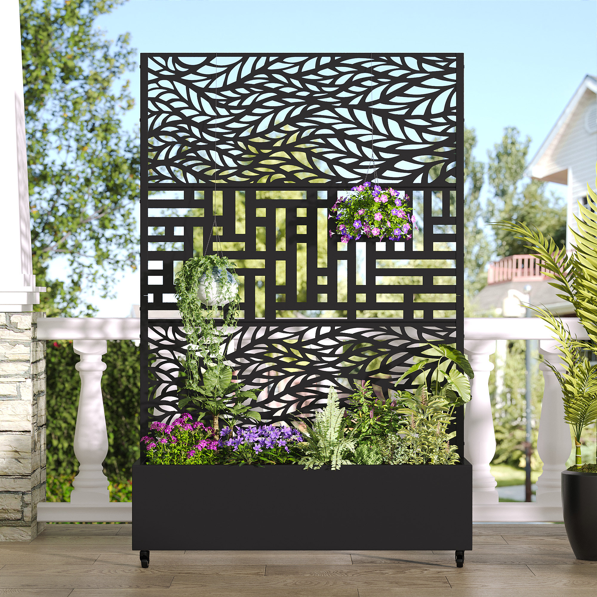 Indoor/Outdoor/Decor/Garden Two-Tone Lattice Panel Trellis Privacy Screen with Planter Box Winston Porter, image size:2000x2000