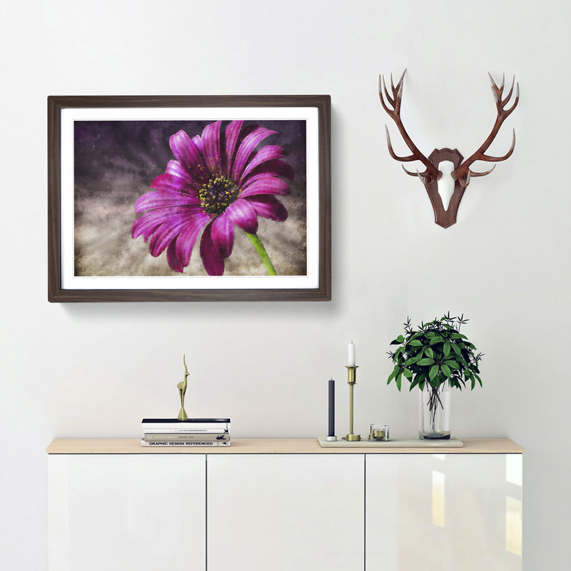 Purple Daisy - Picture Frame Painting Print, 62cm H x 87cm W x 2cm D, Walnut Framed