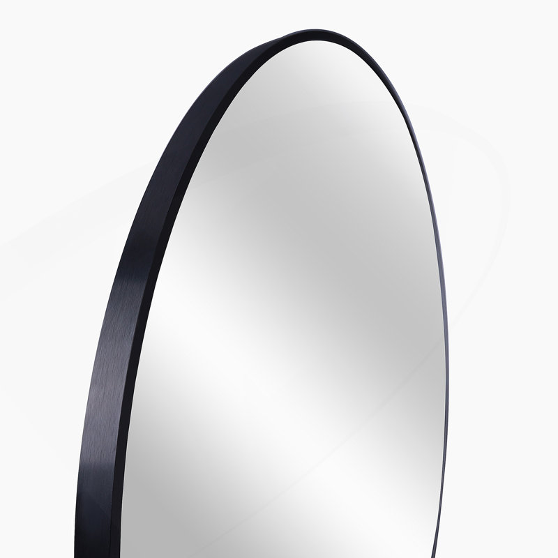 16 Inch Metal Round Bathroom Mirror, 16" x 16", Black, Round