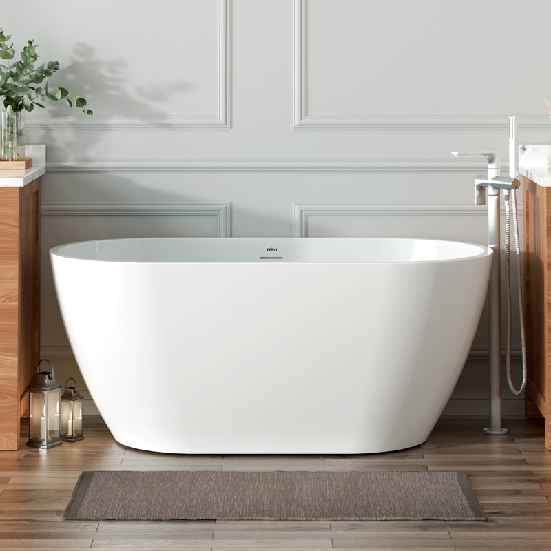 Bali 55" Glossy White Acrylic Freestanding Bathtub with Brushed Nickel Drain